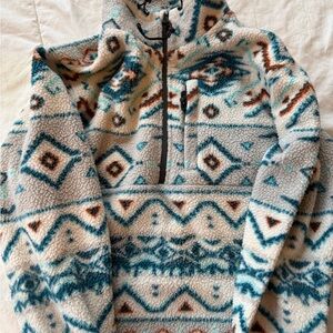 Billabong Men's Zip Up Fleece - Teal, Brown Cream Ikat, size M